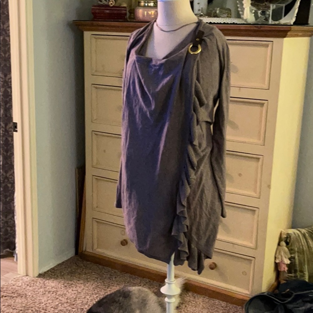 Beige sweater with leather strap